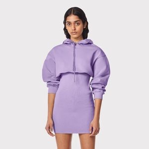 Hervé by Hervé Leger RIBBED HOODIE SWEATSHIRT MINI DRESS Purple